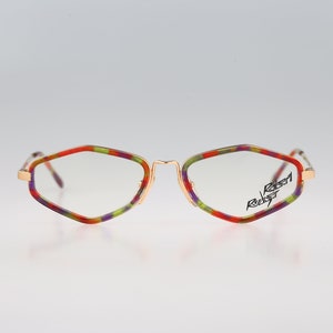 Robert Rudger 340 35, Vintage  90s colorful and gold double rim unique hexagon glasses frames womens NOS