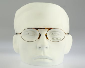 ヴィンテージ❗️ ゴールドオーバルフレームメガネ ヴィンテージオーバル型眼鏡フレーム：ライトゴールドべっ甲柄、ユニ