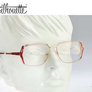 Silhouette M 6118 V 6017, Vintage 80s unique gold & red hexagon glasses frames womens NOS