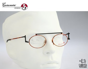 Casanova RVC 4 C-03, Vintage 90s black and tortoise steampunk small oval eyeglasses frames mens & womens NOS