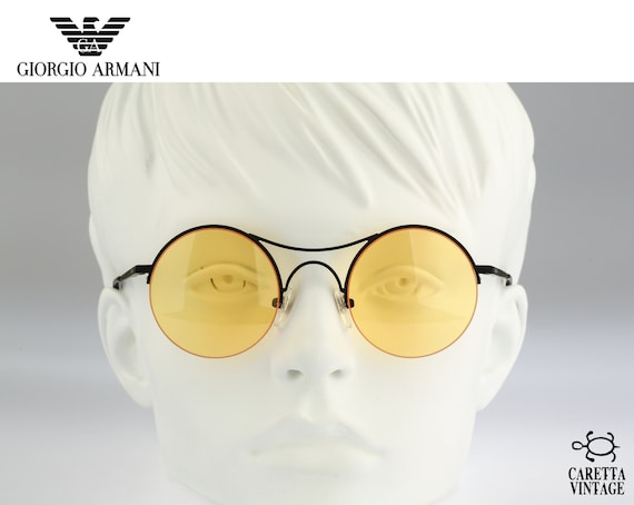 Giorgio Armani 121 706 Vintage 90s Tinted Yellow Lenses Unique Black Half Rim Round Aviator Sunglasses Men Women NOS Etsy Canada
