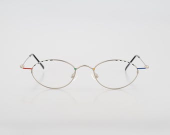Adam & Eve 10 AG, Vintage 90s unique colorful and silver small oval eyeglasses frames womens NOS