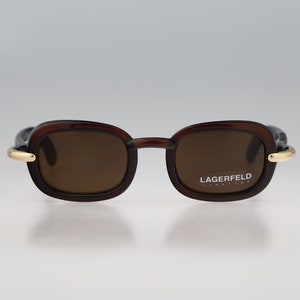 Lagerfeld 4117 23, Vintage 90s brown unique square sunglasses women, NOS
