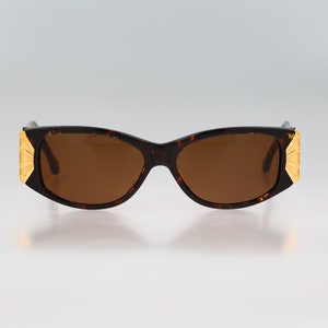 Linea Pitti 500 006, Vintage 90s unique gold & tortoise rectangle sunglasses women, NOS
