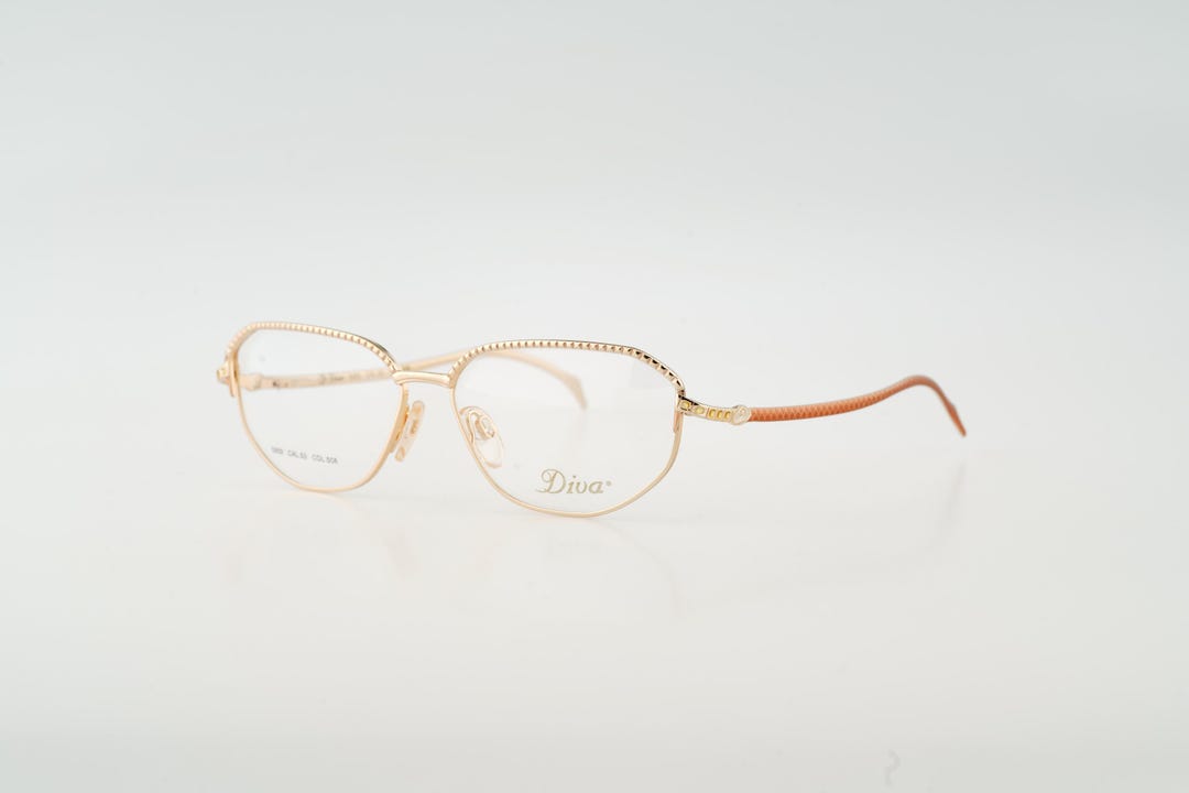 Pink 5202 Diva 5202 508, Vintage 90s Gold and Pink Small Rectangle Cat Glasses ...