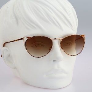 Stephanie's Collection 758 7967 Hand made in Italy, Vintage 90s gold & tortoise cat eye sunglasses women, NOS