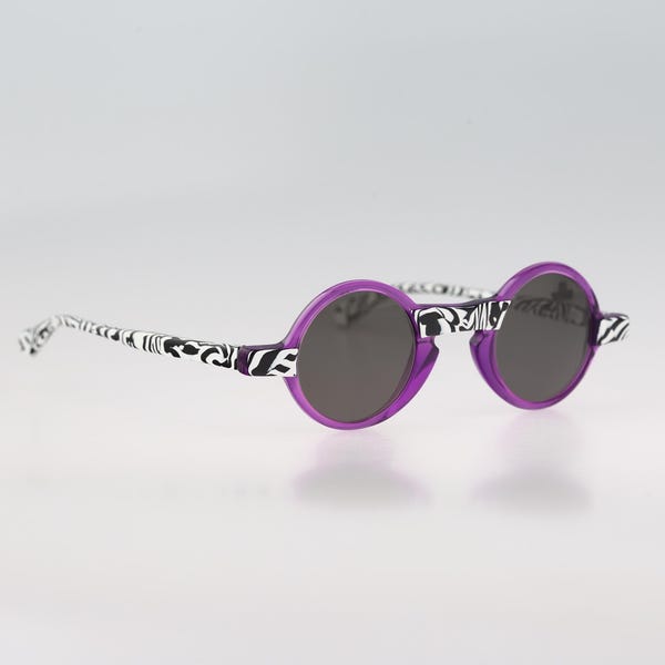 Zapf Limited N2 903, Vintage 90s purple and zebra small circle round sunglasses mens & women NOS