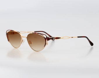 Diva 5064 17, Vintage 90s unique victorian tortoise & gold cat eye sunglasses women, NOS