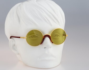 Benetton Class Collection 8 6702, Vintage 90s tinted orange lenses tortoise & gold round circle sunglasses women NOS