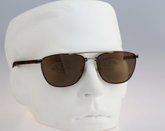 Ted Lapidus TL502, Vintage 90s unique tortoise square aviator sunglasses men & women NOS