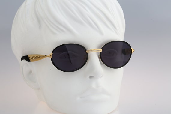 Police 2351 201, Vintage 90s Unique Black & Gold Oval Sunglasses
