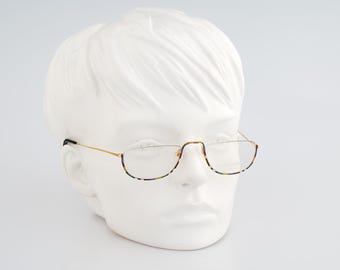 Conquistador N 362 1611, Vintage 90s gold and colorful half rim oval eyeglasses reading frames womens NOS