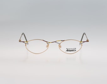 Amaretta 54E 001, Vintage 90s unique colorful small oval eyeglasses frames mens and womens NOS