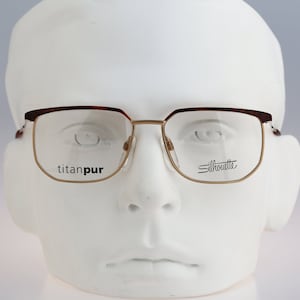 Silhouette M 7193 V 6054 Titanium, Vintage 90s gold and tortoise browline unique rectangle glasses frames mens & womens / NOS