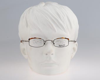 Imago Kuma 6, Vintage 90s antique silver and tortoise browline micro small rectangle eyeglasses frames  womens NOS