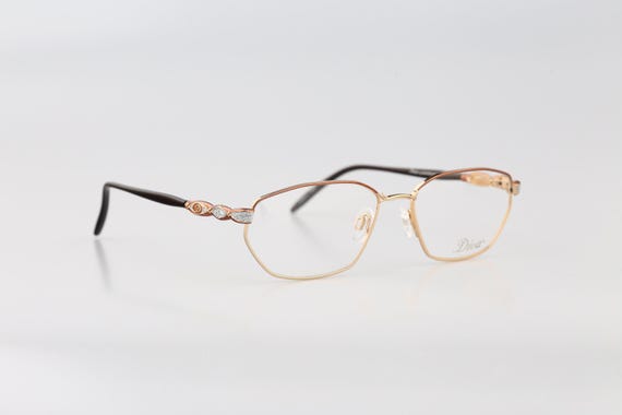 Diva 5165 270 E, Vintage 90s victorian rhinestones gold hexagon glasses frames womens NOS View 3
