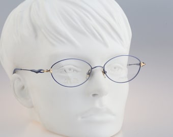 Shiseido SH 2057 4 Titanium, Vintage 90s blue oval eyeglasses frames womens NOS