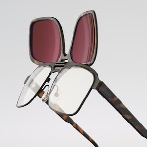 Esprit 7028 11, Vintage 90s matte tortoise and black rectangle eyeglasses & flip up sunglasses men and women NOS