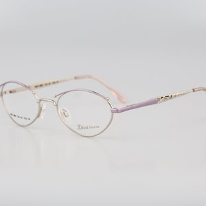 Diva Petite 9060 78, Vintage 90s silver & purple browline small oval eyeglasses frames womens NOS