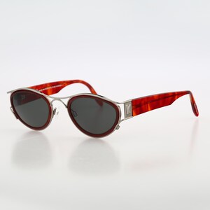 Paloma Picasso by Metzler 8629 415, Vintage 90s gray and red double rim cat eye sunglasses women, NOS