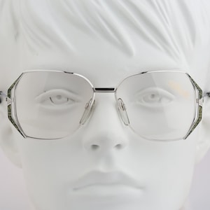 Silhouette M 6063 V 6016, Vintage 80s unique oversized silver hexagon butterfly eyeglasses frames womens NOS