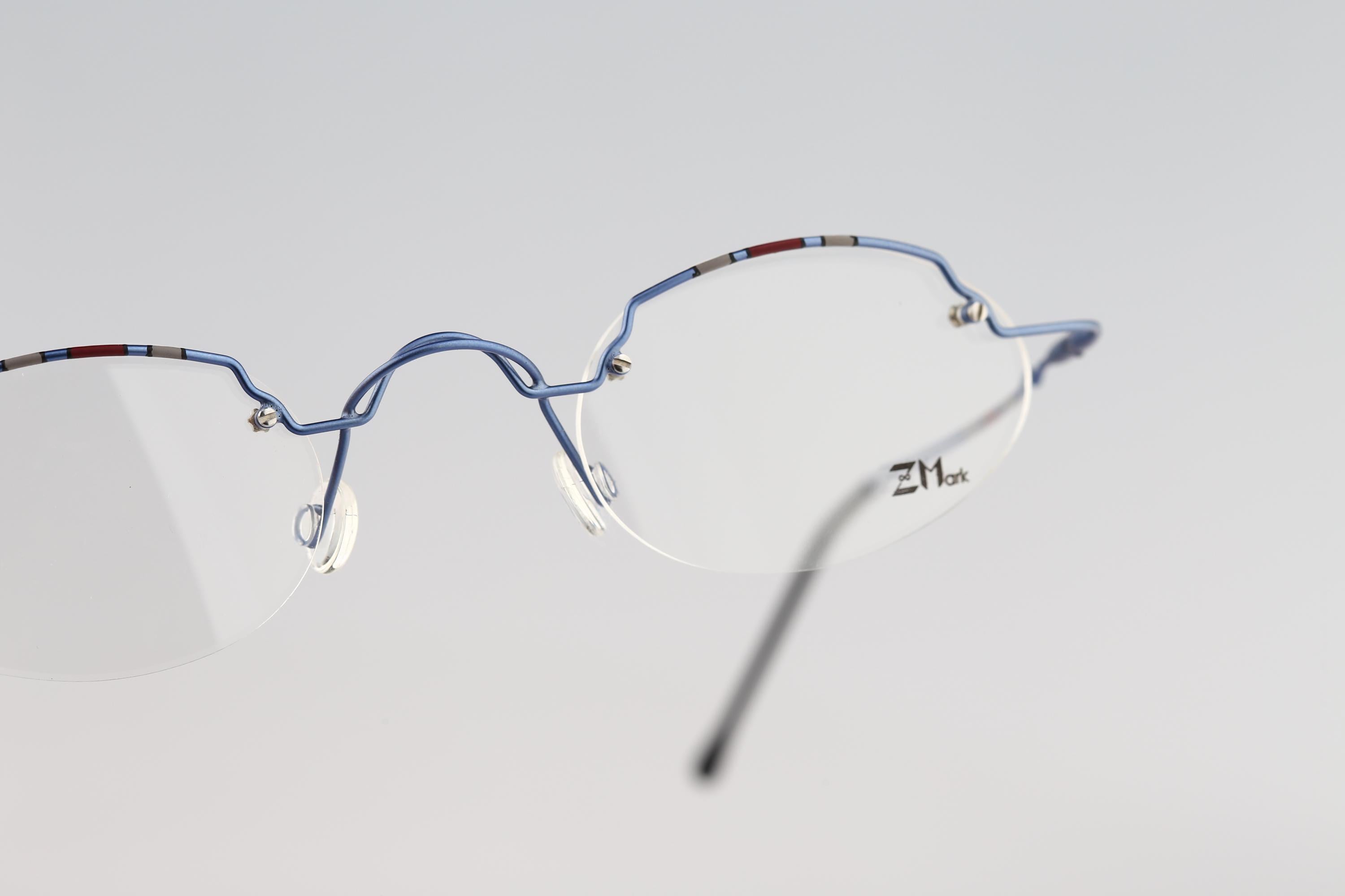 Z Mark 4 65, Vintage 90s Blue and Colorful Unique Semi Rimless