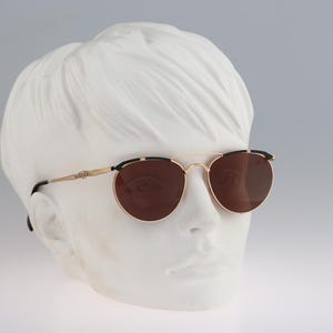 Yabi Spirit Morgan 809 F45, Vintage 80s green and gold unique drop aviator sunglasses women NOS