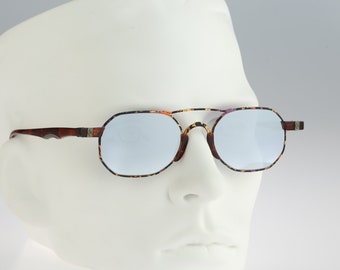 Marc O'Polo by Metzler 3318 894, Vintage 90s tinted silver mirror purple flat lenses colorful hexagon aviator sunglasses men & women, NOS