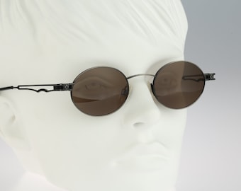 Small round sunglasses, Marc O'Polo by Metzler 3368 630, Vintage 90s unique gunmetal steampunk circle sunglasses women NOS