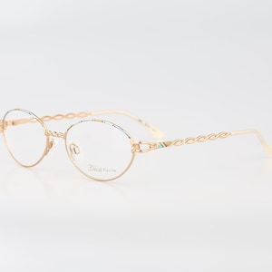 Diva Petite 9012 3, Vintage 90s victorian colorful browline gold small oval eyeglasses frames womens NOS