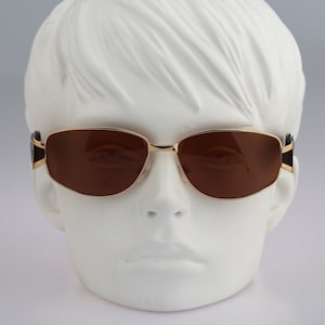 Linea Pitti 439 2, Vintage 90s gold & tortoise large rectangle sunglasses women, NOS