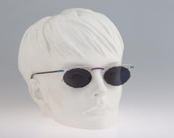 MCS 280, Vintage 90s tinted lenses colorful & silver small oval sunglasses women NOS