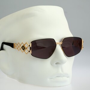 Linea Pitti, Vintage 90s unique oversized black & gold rectangle hexagon sunglasses men and women NOS