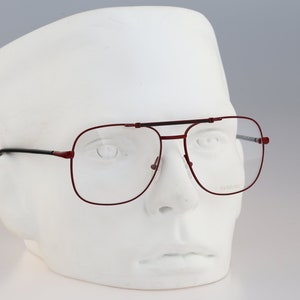 Metal Vista 1442 568, Vintage 80s burdungy oversized square aviator glasses frames mens & womens NOS
