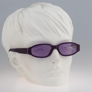 Emporio Armani 621 S 459, Vintage 90s tinted lenses purple small slim rectangle sunglasses women NOS