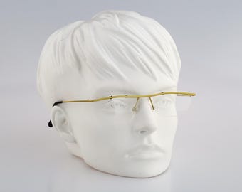 PASS, Vintage 90er einzigartig Browline grün halb randlos Rechteck Brille Herren & Damen NOS