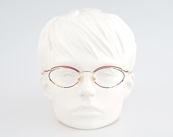 Mondi 2383 653, Vintage 90s unique gold and colorful browline oval eyeglasses frames womens / NOS