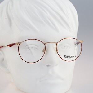 Retro Specs by Charmant G 024 DA, Vintage 90s gold and tortoise panto round eyeglasses frames mens & womens NOS