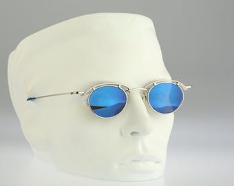 Steampunk sunglasses men, Contro Verse 3950 240 17, Vintage 90s blue mirrored silver small round sunglasses women NOS