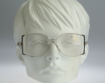 Silhouette M 1702 C 1307, Vintage 80s black & white unique clear oversized butterfly eyeglasses frames womens NOS