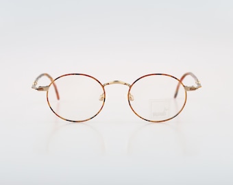 Mondi by Metzler 2332 993, Vintage 90s gold and tortoise small circle round eyeglasses frames mens & womens NOS