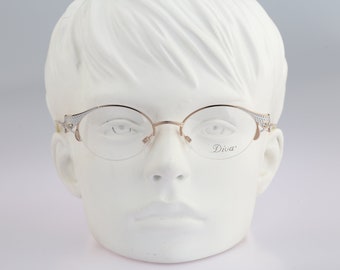 Diva 5083 19, Vintage 90s victorian rhinestones half rim gold and pearl white oval glasses frames womens NOS