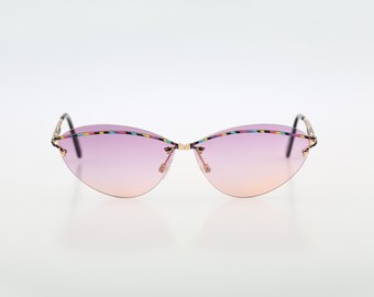 Sophia Loren Gold Purple Metal Oval Half Rim Sunglasses  display picture 2