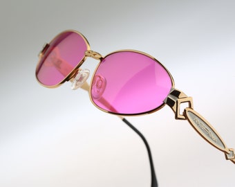 Gold oval sunglasses, Anteprima Ambra 4, Vintage 90s tinted pink lenses unique victorian sunglasses women NOS