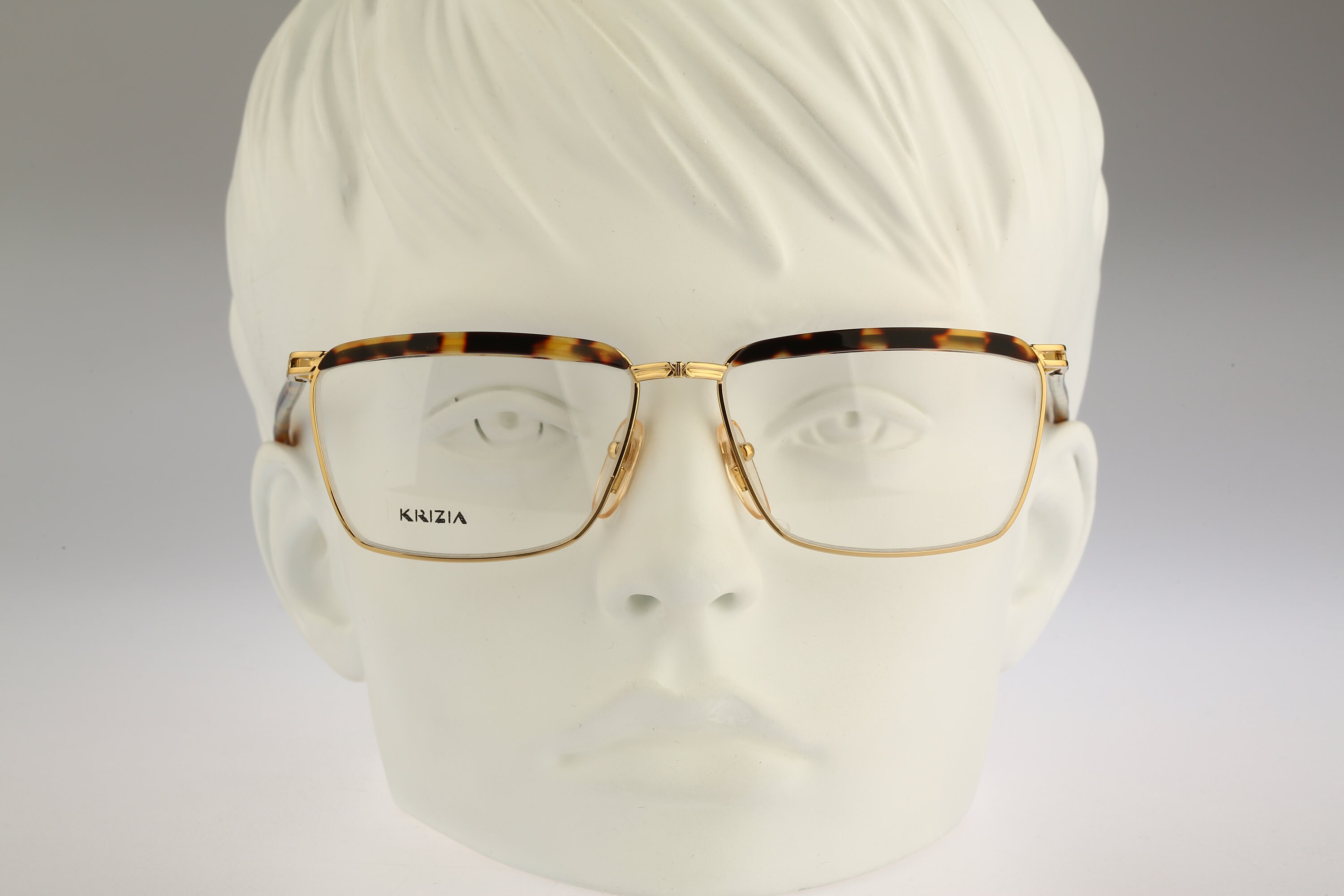 Vintage Krizia Brown Tortoise Geometric Glasses Italy FRAMES ONLY 61-15-135 Krizia K 81 961, Vintage 90s Gold & Tortoise Browline Unique  main image 2