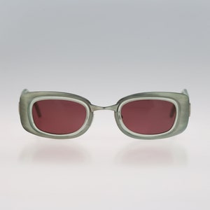 Fendi SL 7114 Q61, Vintage 90s clear and gray double rim rectangle sunglasses women NOS