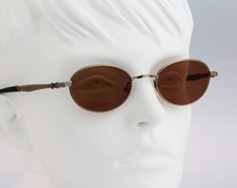 Personal Opinion 2045 417, Vintage 90s victorian antique gold small oval sunglasses women, NOS