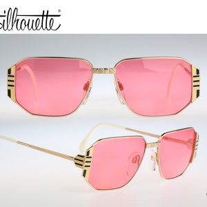 Silhouette M 6127 V 6020, Vintage 80s tinted pink lenses unique gold hexagon sunglasses women, NOS