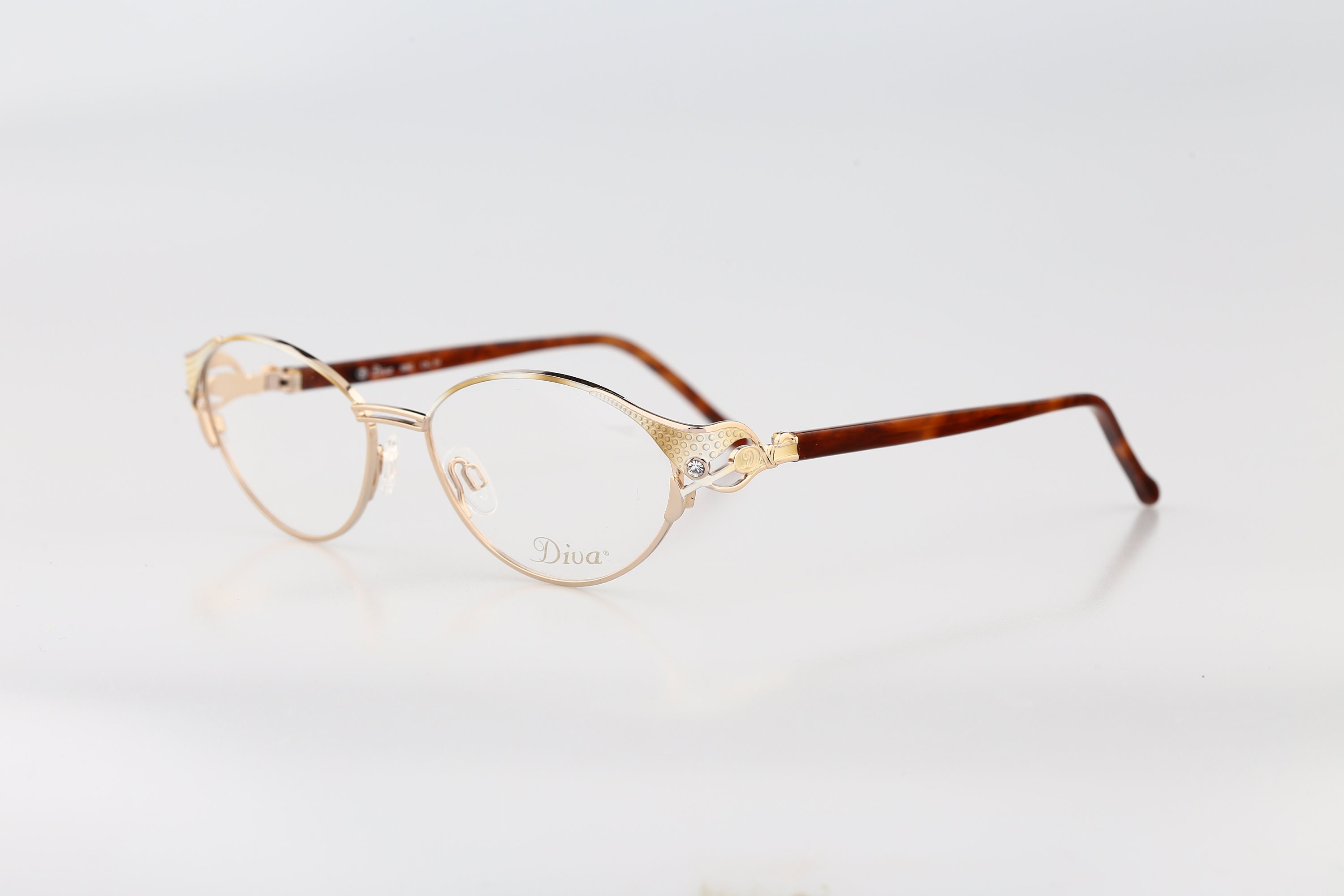 Diva 5568 Gold Frames Rhinestone Embellished Tortoise Eyeglasses Frames Diva 5142 78 D, Vintage 90s Victorian Rhinestones Rimless  main image 4