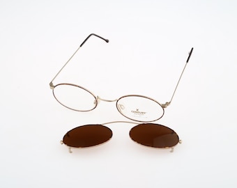Century Eyewear by Neostyle 225 378, Vintage 90s tortoise and gold clip on sunglasses and small circle round eyeglasses frames NOS